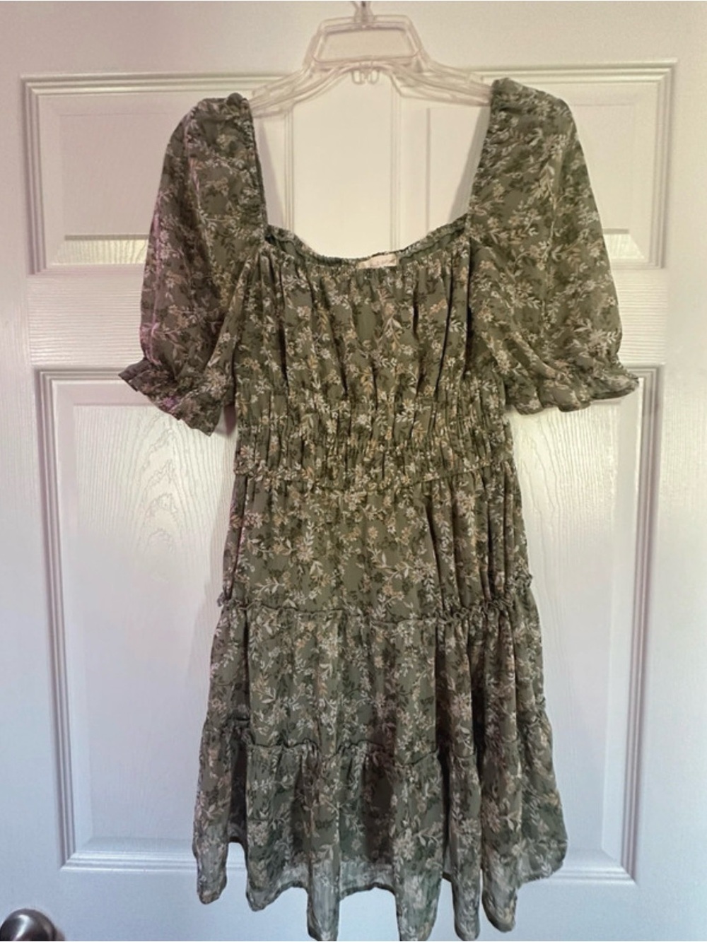 Altar'd State Olive Floral Smocked Midi Dress
